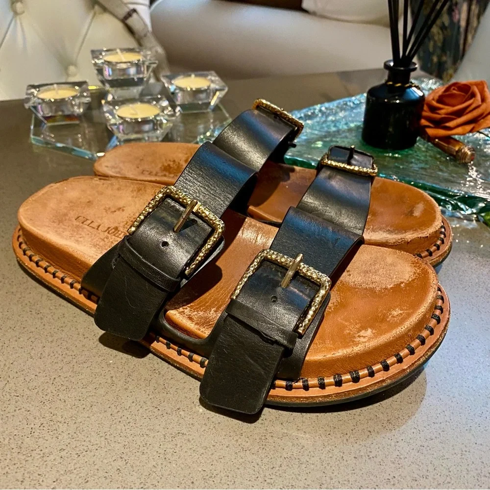 Ulla Johnson Black Sandals with Gold Buckles Size 7 1/2